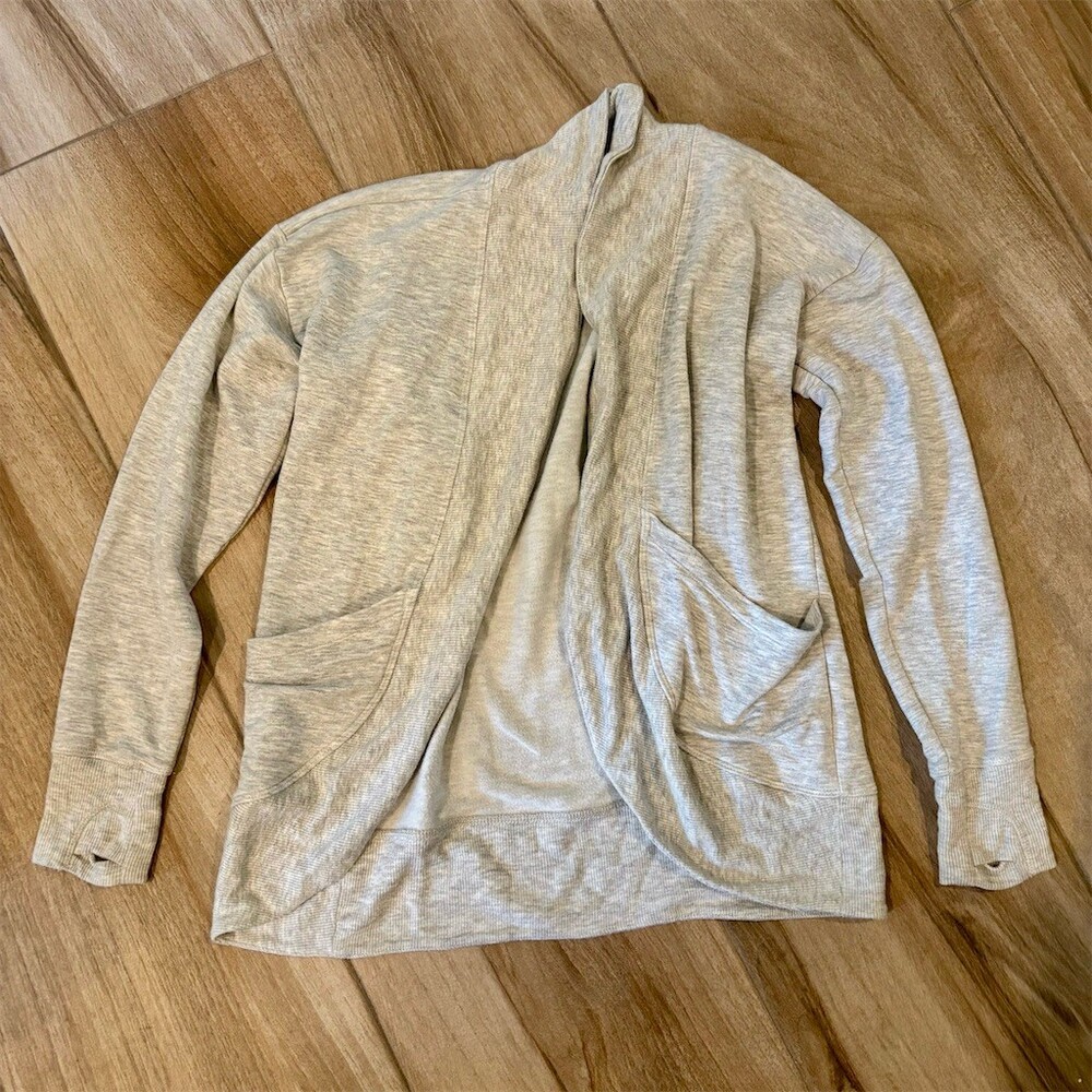 Athleta Girl Cardigan Girls Size M Gray Heathered Open Front Pockets